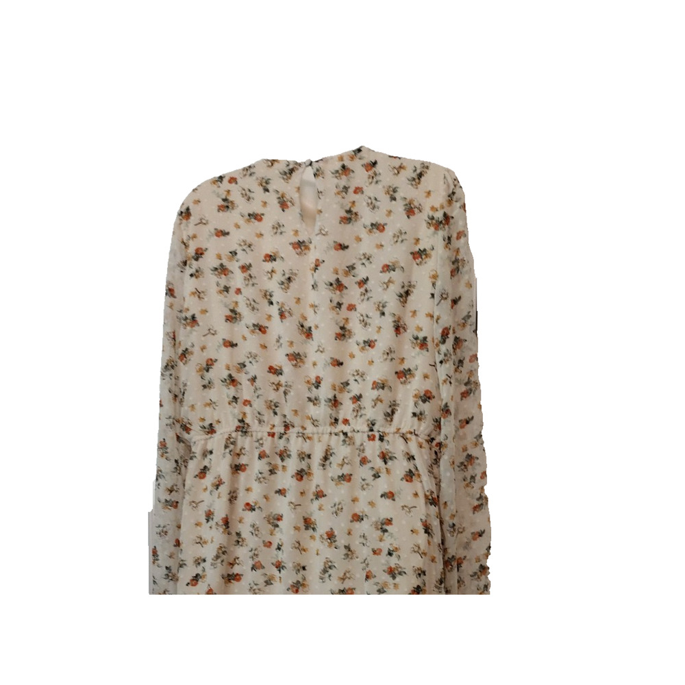 SPLASH Floral Dots Sheer Long Sleeves Ruffle Dress Ivory Green Orange Lined 14 - Picture 13 of 15